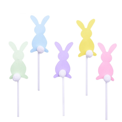 Bunny Cake Toppers Macaron Color Rabbit With Pom Pom Tail Easter Party Decoration Cardstock Dessert Picks Festive Theme
