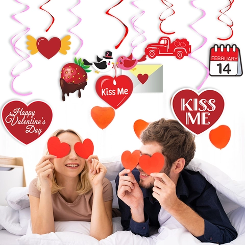 Valentine Tag Hängende Spiralen Deko Herz LKW Papierkarten Romantisch Rot Rosa Decken Deko Für Hochzeit Party