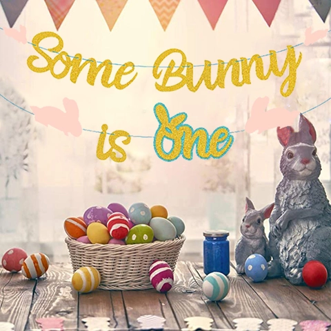 Banner Di Pasqua Some Bunny Carta Luccicante Ghirlanda Coniglio Decorazione Primo Compleanno Bimbo