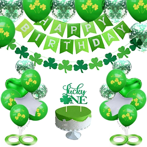 Decorazione Per Festa Di Compleanno Di San Patrizio Banner Di Carta Palloncini In Lattice Trifoglio Lucky One Topper Per Torta Verde Primo Compleanno