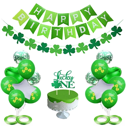 Decorazione Per Festa Di Compleanno Di San Patrizio Banner Di Carta Palloncini In Lattice Trifoglio Lucky One Topper Per Torta Verde Primo Compleanno