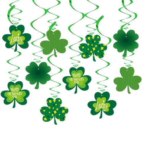 Decorazioni Appese Per Il Giorno Di San Patrizio Trifoglio Verde Festival Irlandese Pendenti Spirale Cartoncino PVC