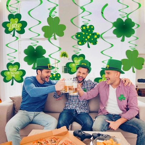 Decorazioni Appese Per Il Giorno Di San Patrizio Trifoglio Verde Festival Irlandese Pendenti Spirale Cartoncino PVC
