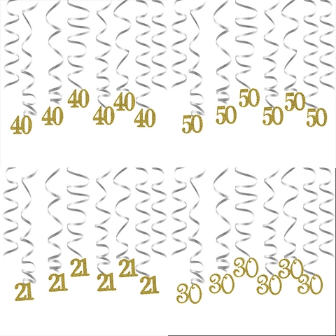 Spirali Sospese Per Compleanno PVC Glitter Numeri Decorazione Soffitto Festa Ornamento Lucido