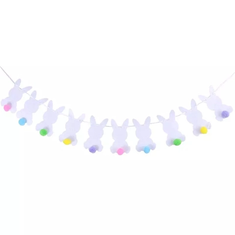 Easter Bunny Garland Bunting Felt Burlap With Colorful Pom Pom Tails Party Decoration Home Ornament Kids Room Decor