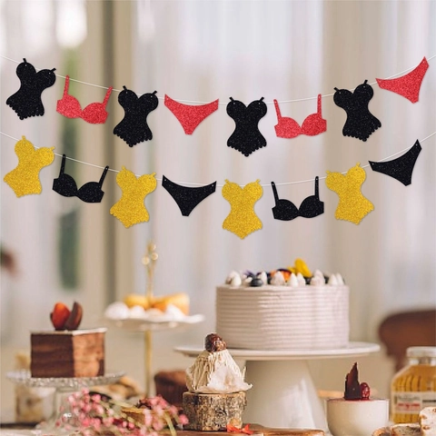 Ghirlanda Banner Per Addio Al Nubilato Lingerie Carta Luccicante Forme Corsetto Per Decorazione Festa Sposa Oro Nero Rosso