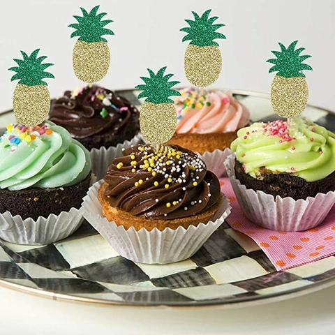 Adornos Para Tartas De Piña Insertos De Frutas De Papel Con Purpurina Suministros Para Fiestas Tropicales De Verano Postres