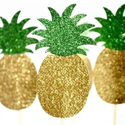 Adornos Para Tartas De Piña Insertos De Frutas De Papel Con Purpurina Suministros Para Fiestas Tropicales De Verano Postres
