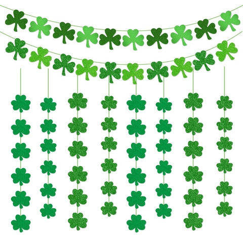 Banner Di Trifoglio Di San Patrizio Feltro E Carta Glitterata Trifoglio Verde Ghirlanda Sospesa Decorazione Per Festa Irlandese