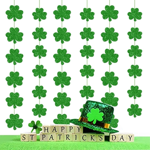 Banner Di Trifoglio Di San Patrizio Feltro E Carta Glitterata Trifoglio Verde Ghirlanda Sospesa Decorazione Per Festa Irlandese