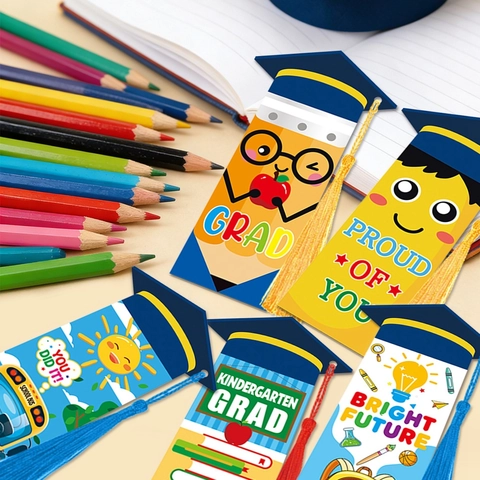 Abschluss-Lesezeichen Papier Mit Quasten Schulbus Bücher Cartoon Design Für Kindergarten Schüler Partyartikel