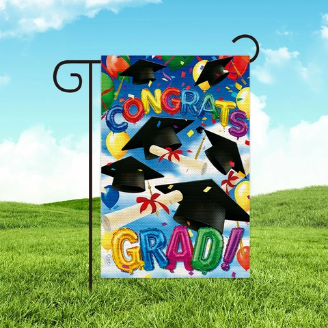 Drapeau De Jardin De Graduation Lin Congrats Grad Décor De Cour Extérieure Articles De Fête Avec Support En Métal