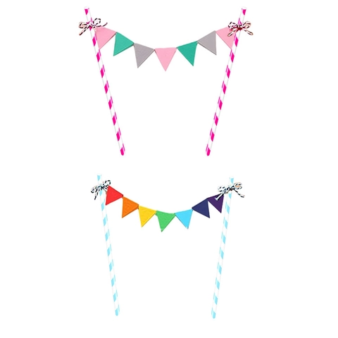 Mini Decorazione Per Torta Bandierine Arcobaleno Feltro Bandiere Triangolari Con Cannucce Di Carta Stile Coreano Festa