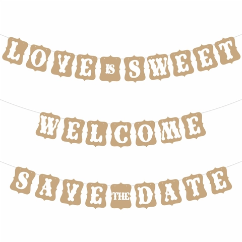 Retro Kraftpapier Girlande Banner Hochzeit Party Dekoration Rustikale Hängende Buchstaben Schild Hintergrund
