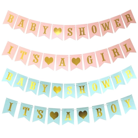 Baby Shower Banner Garland Paper Cardstock Gold Foil It's A Boy Girl Gender Reveal Birthday Party Decoration Hanging Prop