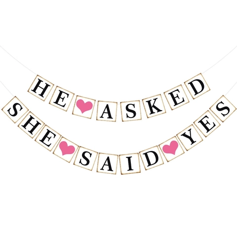 He Asked She Said Yes Pancarta De Boda Papel Compromiso Propuesta De Matrimonio Decoración De Fiesta Accesorios Fotográficos Retro Romántico
