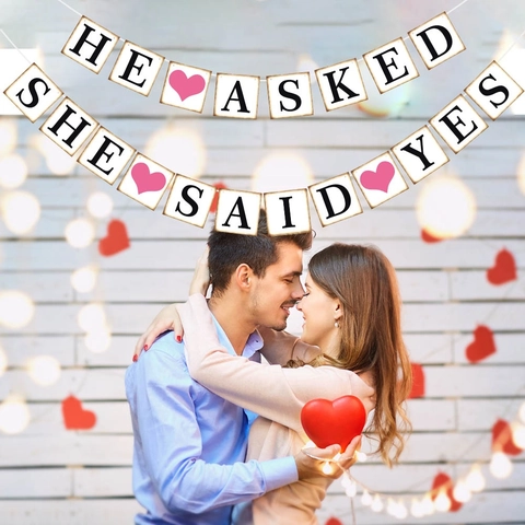 He Asked She Said Yes Pancarta De Boda Papel Compromiso Propuesta De Matrimonio Decoración De Fiesta Accesorios Fotográficos Retro Romántico