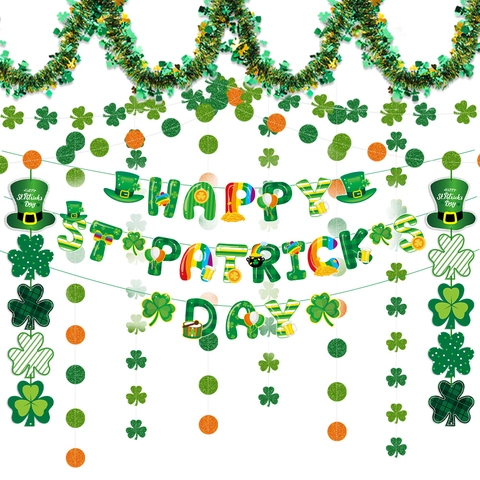 Banner Del Giorno Di San Patrizio Ghirlanda Di Trifoglio Festival Irlandese Decorazioni Appese Glitterate Verdi