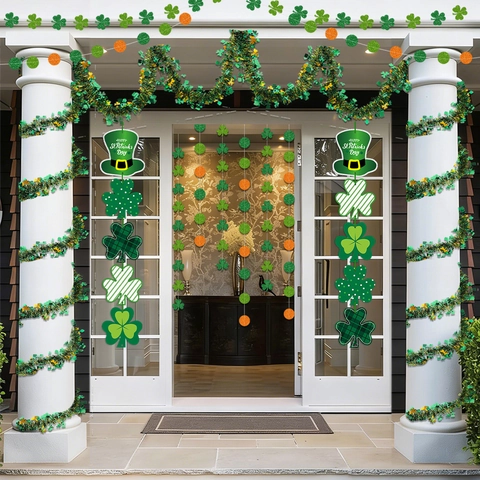 Banner Del Giorno Di San Patrizio Ghirlanda Di Trifoglio Festival Irlandese Decorazioni Appese Glitterate Verdi