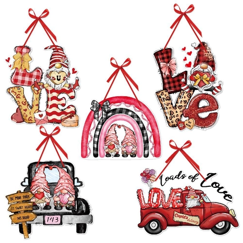 Valentine's Day Door Hanger Decorations Paper Gnome Heart LOVE Sign Vintage Truck Rainbow Hanging Ornaments Home Party