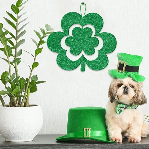 St. Patrick's Day Green Glitter Shamrock Door Hanger EVA Cutout Wall Hanging Decoration For Irish Party Festive Home Decor