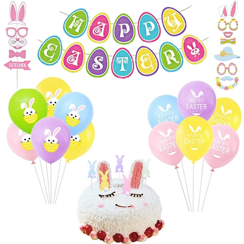 Decorazione Festa Pasqua Banner Palloncini Coniglio Decorazione Torta Accessori Foto Artigianato Carta Celebrazione