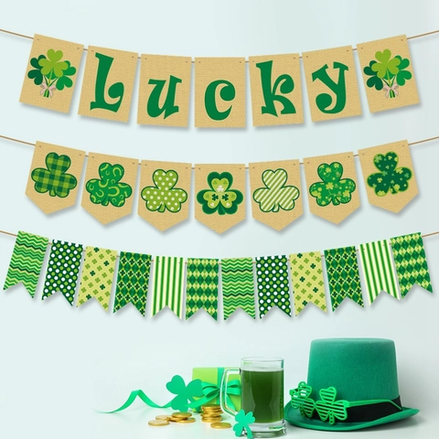 Striscioni Di San Patrizio Lucky Trifoglio Ghirlanda Di Juta Decorazione Per Festa Irlandese Verde Ornamento Da Appendere