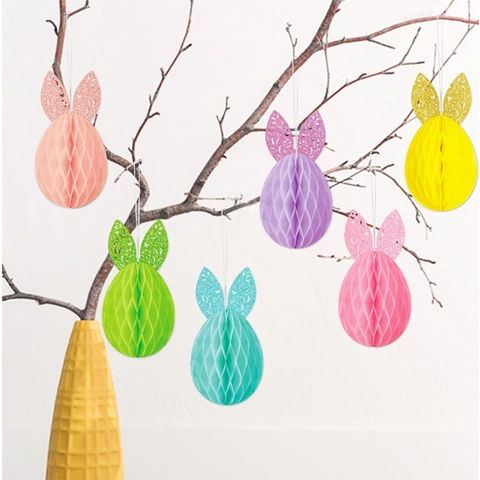 Pendenti in Carta a Nido d'Ape a Forma di Uovo di Coniglio di Pasqua Decorazioni Appese con Orecchie di Coniglio Luccicanti per Casa Festa