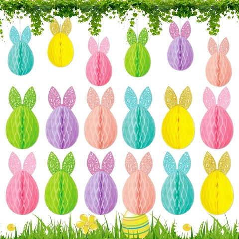 Pendenti in Carta a Nido d'Ape a Forma di Uovo di Coniglio di Pasqua Decorazioni Appese con Orecchie di Coniglio Luccicanti per Casa Festa