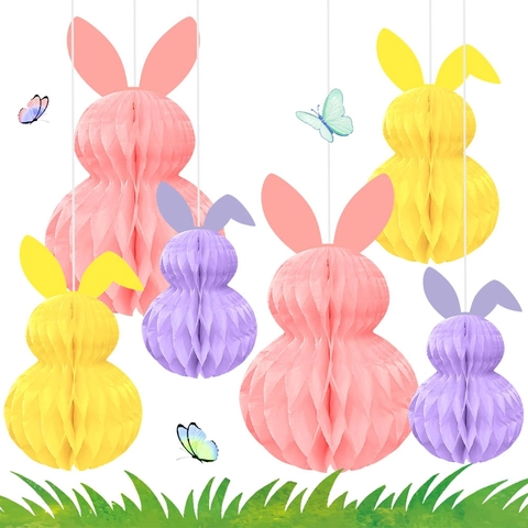 Decorazioni Appese In Carta A Nido D'Abepe Coniglio Di Pasqua 3D Ornamenti Colorati Per Festa Di Vacanza Interni