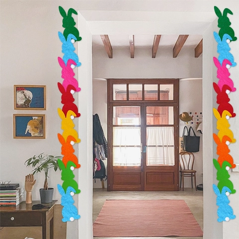 Colorful Felt Easter Rabbit Hanging Decorations DIY Party Wall Door Decor Ornaments Holiday Home Atmosphere