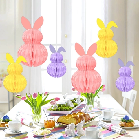 Decorazioni Appese In Carta A Nido D'Abepe Coniglio Di Pasqua 3D Ornamenti Colorati Per Festa Di Vacanza Interni