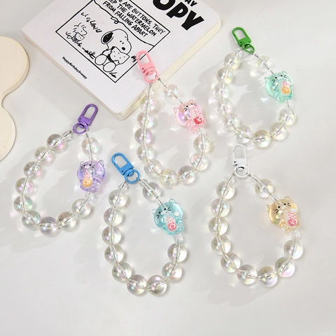 Kawaii Irisierender Perlen Schlüsselanhänger Süßer Cartoon Katze Anhänger Taschenschmuck Handyband Acryl Für Frauen Mädchen