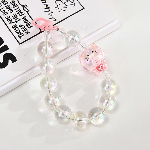 Kawaii Irisierender Perlen Schlüsselanhänger Süßer Cartoon Katze Anhänger Taschenschmuck Handyband Acryl Für Frauen Mädchen