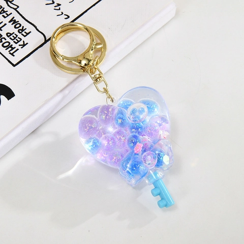 Porte-clés en Acrylique Sable Mouvant Cœur Avec Perles Lumineuses Et Paillettes Pendentif Forme de Clé Pour Sac Femme