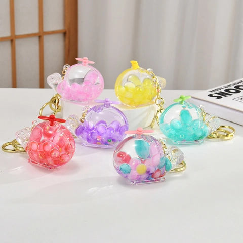 Portachiavi Elicottero Carino Acrilico Sabbie Mobili Perline Colorate Pendente Borsa Regalo Cartone Animato
