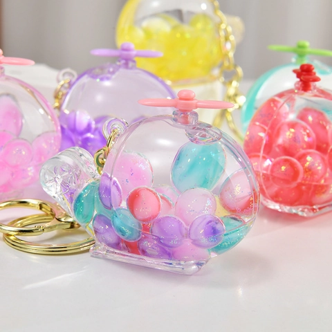 Portachiavi Elicottero Carino Acrilico Sabbie Mobili Perline Colorate Pendente Borsa Regalo Cartone Animato