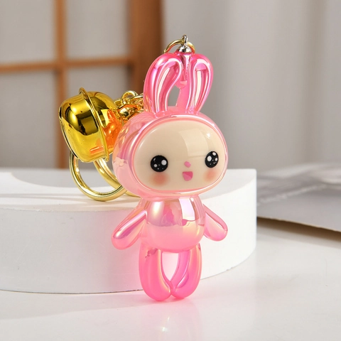 Portachiavi Coniglio Carino Perla Artificialto Luminoso Ciondolo Borsa Coniglietto Con Campanello Dorato Acrilico Resina Accessorio Cartone Animato