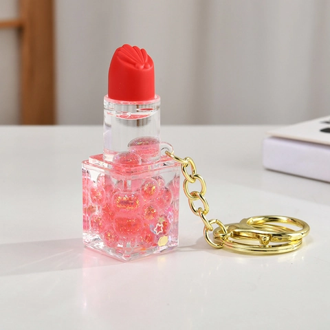 Simpatico Portachiavi Rossetto Sabbie Mobili Liquide Ciondolo Per Borsa Acrilico Perle Luminose Novità Regalo