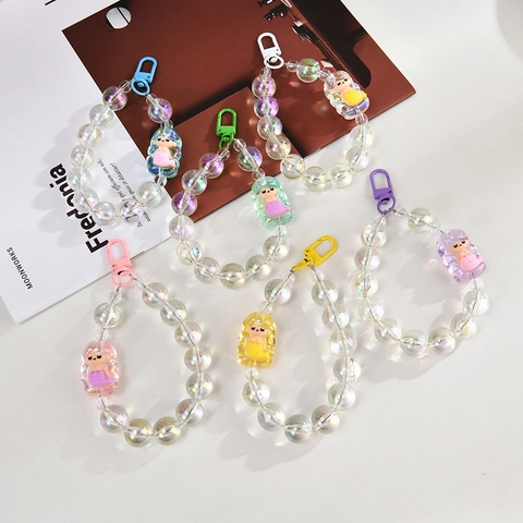 Iridescent Beaded Mermaid Keychain Acrylic Phone Charm Strap For Women Girls Colorful Bag Pendant Hanging Decoration Gift