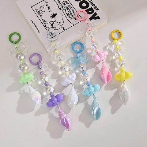 Catenina per Cellulare con Perline e Fiocco Luminoso Portachiavi Iridescente Conchiglia Nuvola Ornamento Acrilico per Borsa Chiavi Donna