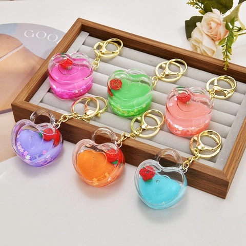Portachiavi A Cuore Con Sabbie Mobili Liquide Acrilico Rosa Rossa Galleggiante Glitter Pendente Per Borsa Regalo Romantico