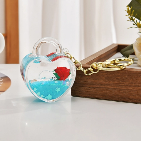Portachiavi A Cuore Con Sabbie Mobili Liquide Acrilico Rosa Rossa Galleggiante Glitter Pendente Per Borsa Regalo Romantico