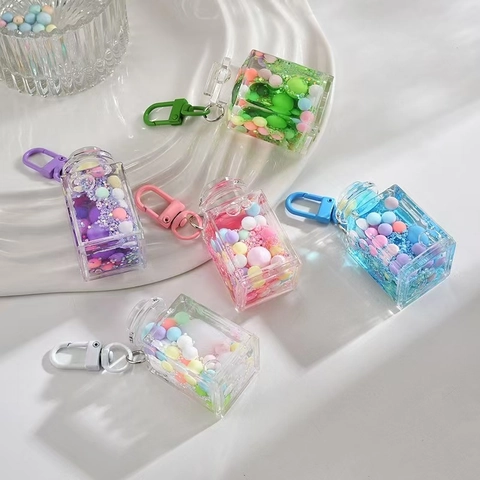 Portachiavi Sabbie Mobili Acrilico Olio Liquido Bottiglia Quadrata Ciondolo Borsa Perline Mobili Glitter Colorato Trasparente Per Donne Ragazze