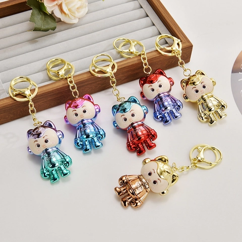 Cute Cartoon Astronaut Keychain Electroplated Gradient Color Mirror Texture Luck Lettering Bag Pendant Accessories For Kids