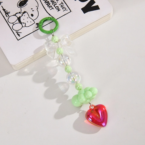 Cute Acrylic Beaded Keychain Heart Cloud Bow Bag Pendant Iridescent Style For Women Girls Colorful Accessories