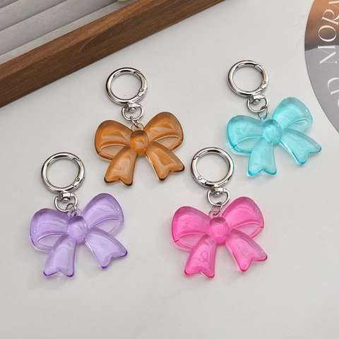 Acrylic Bow Keychain Candy Color Transparent Resin Bag Pendant Alloy Ring Accessories For Students Girls Cute