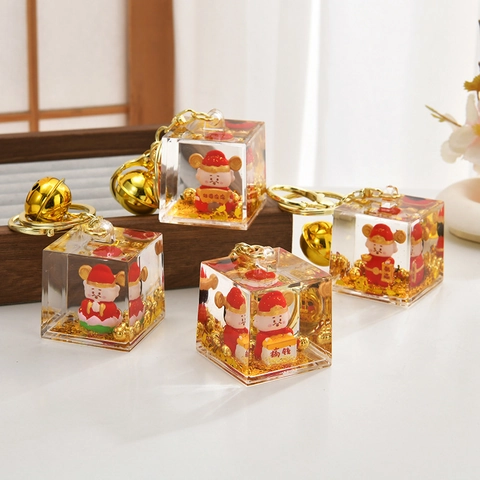 Portachiavi Creativo Sabbie Mobili Liquide Dio Della Ricchezza Drago Ciondolo Borsa Campanello Portafortuna Acrilico Regalo