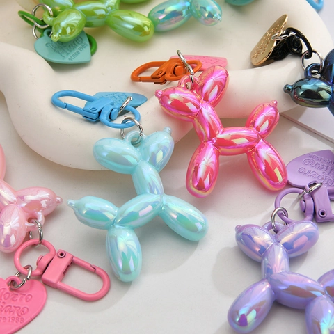 Portachiavi Cane Palloncino Iridescente Resina Acrilica Lucido Sfumato Ciondolo Animale Charm Cuore Accessorio Borsa Regalo