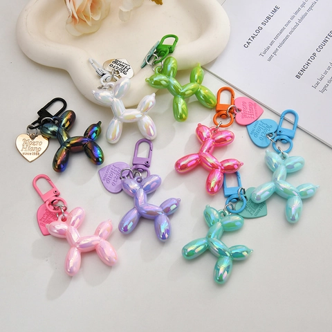 Portachiavi Cane Palloncino Iridescente Resina Acrilica Lucido Sfumato Ciondolo Animale Charm Cuore Accessorio Borsa Regalo